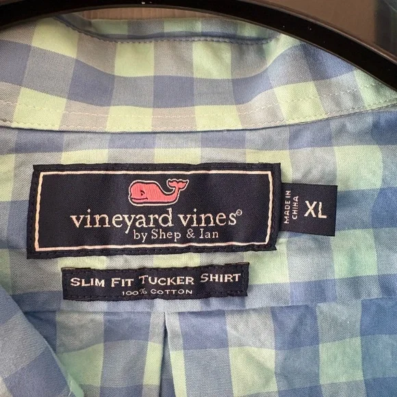 Vineyard Vines Blue Gingham Button Down Shirt Men’s XL Whale Logo Pocket - Picture 6 of 6